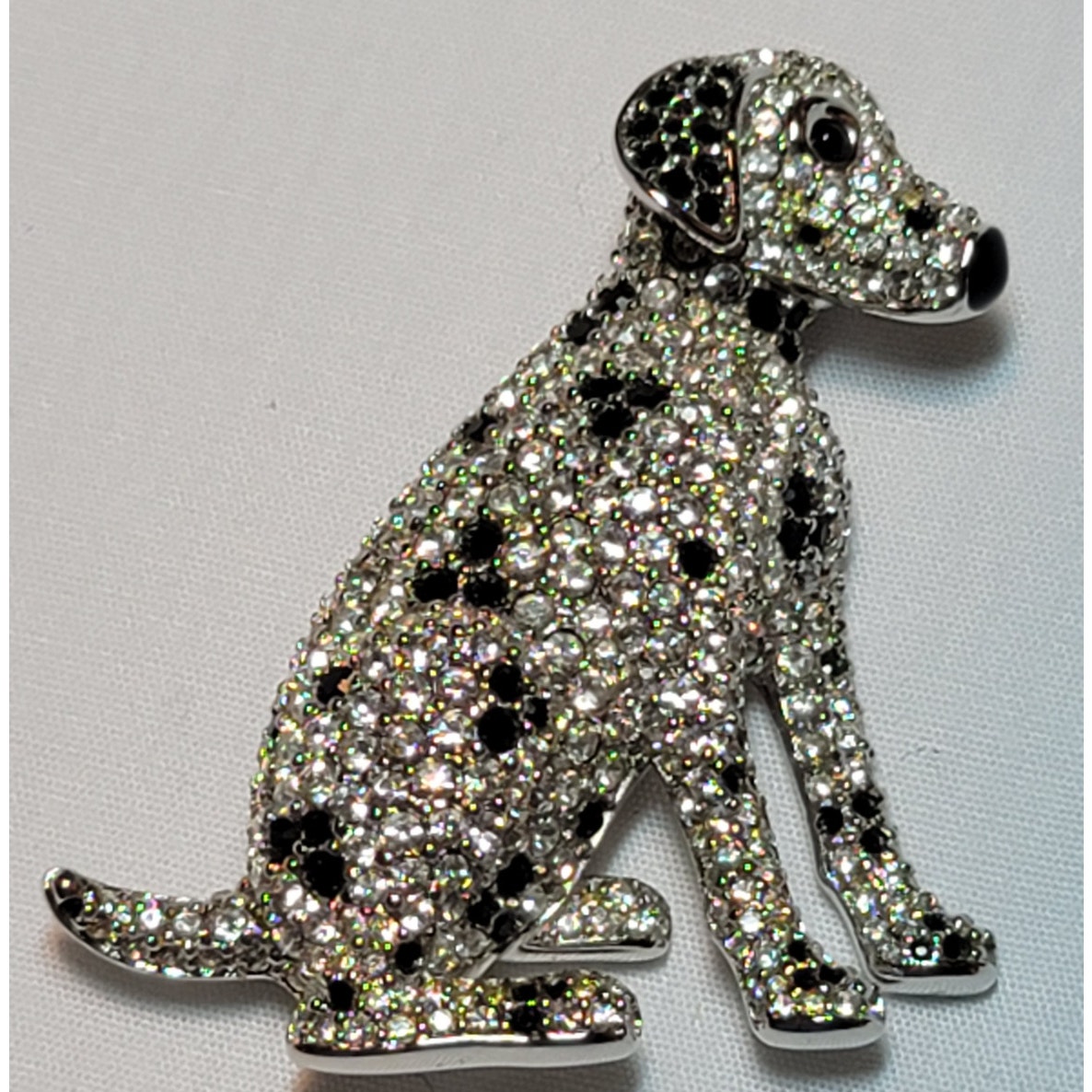 Vintage Swarovski Crystal Dalmation Silver Tone Dog Brooch Pin No Defects Swan